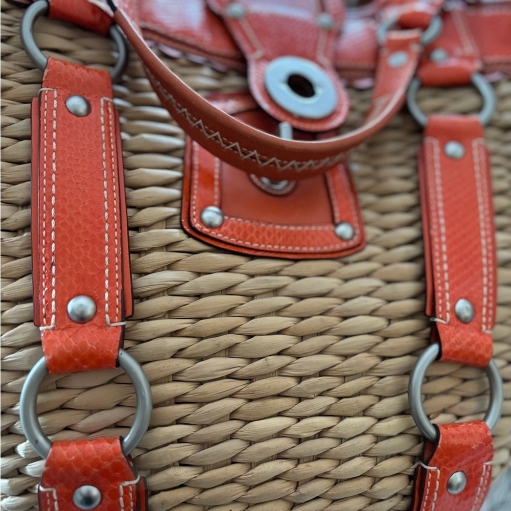 RARE COACH JASMINE LIMITED EDITION XXL BAG/STRAW TOTE GEN.PYTHON & LEATHER TRIM - Picture 6 of 11